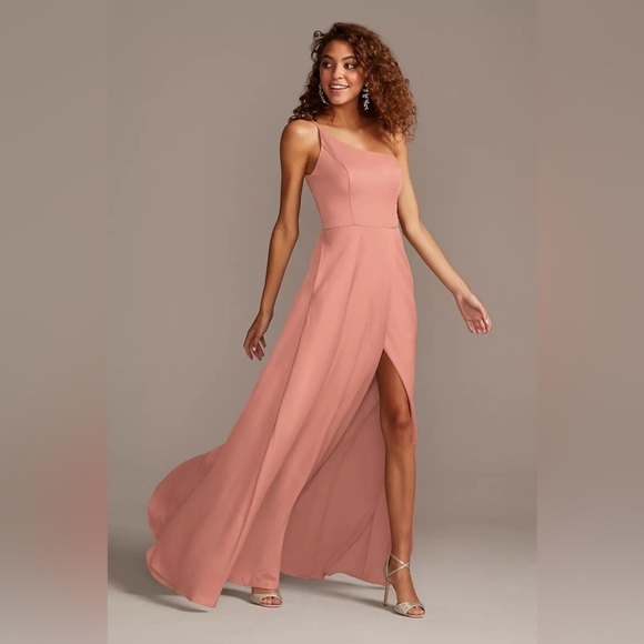 David’s Bridal Crepe-Back Satin One-Shoulder Dress Marine Blue Size 2 - Picture 3 of 8